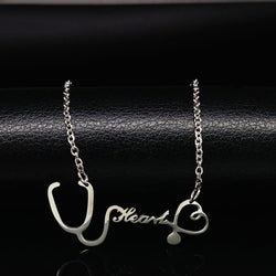 Valentine's Day Gift Jewelry Nurse Medical Stethoscope Necklaces Pendants Neckless Stainless Steel Heart Chocker Necklace N11263