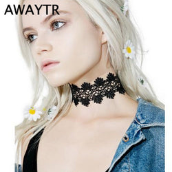 AWAYTR Black White Plain Lace Choker Necklace Gothic Vintage Wide Ribbon Handmade Neckless Jewelry Collar Nacklace For Women