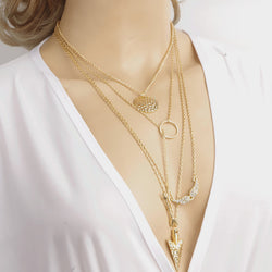 Fashion angel wings hanging sheet women necklace 2016 gold plated arrow necklaces pendants exaggerated multilayer neckless women