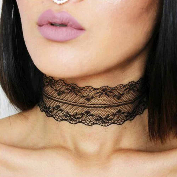 2017 Black White Plain Lace Choker Necklace Gothic Vintage Wide Ribbon Handmade Neckless Jewelry Collar Nacklace For Women