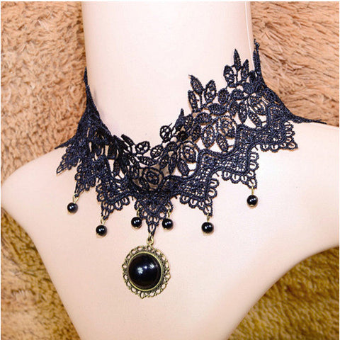 Wholesale Ornaments Fashion Gothic Thin Lace Gem Necklaces For Womens Gargantilla Bib Neckless SF98033